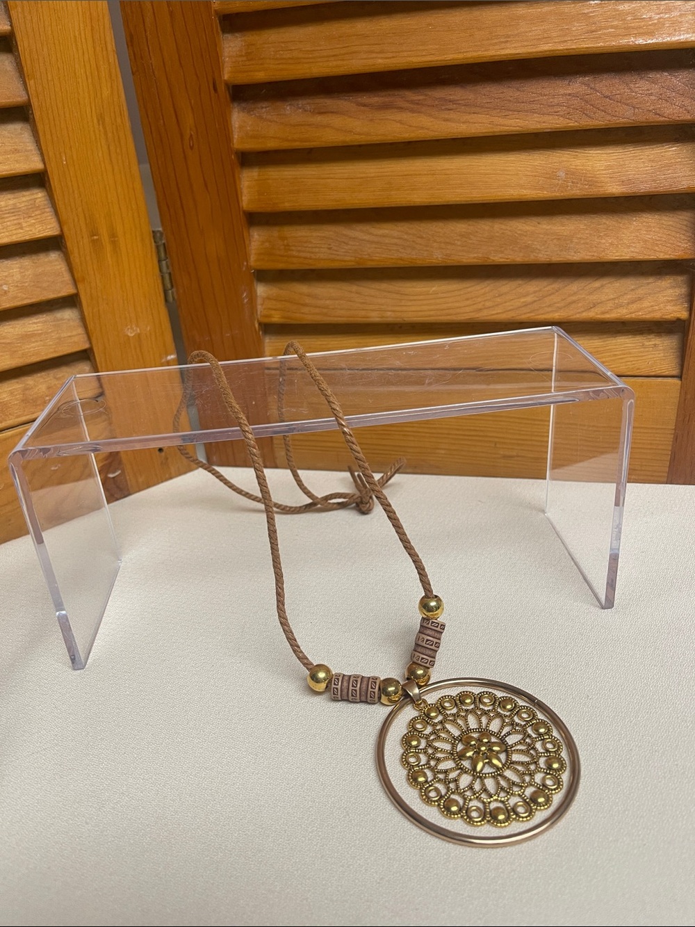 Boho Pendant Necklace in Brown and Gold